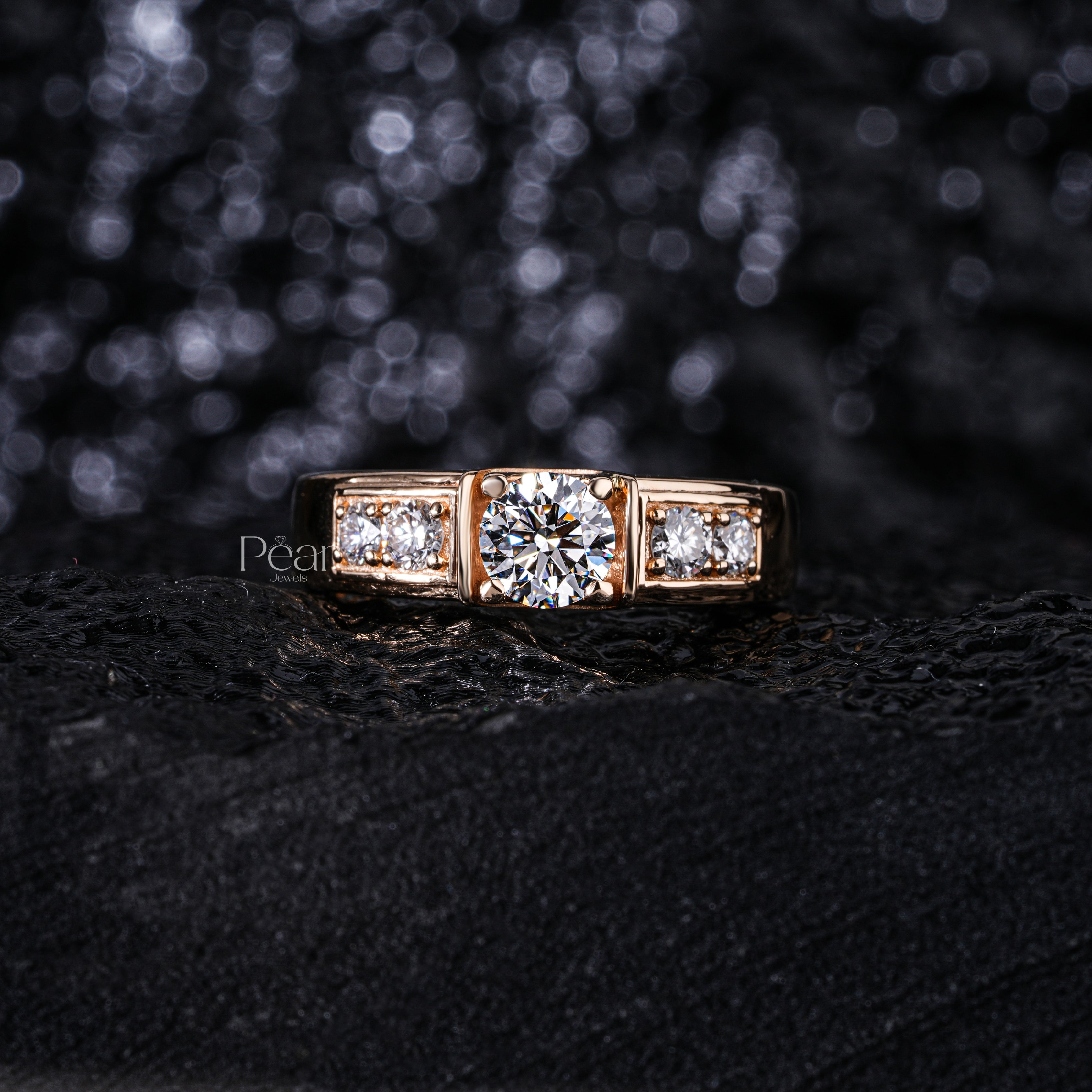 0.75Ct Round Seven Stone Mens Labgrown Diamond Ring - Pear Jewels